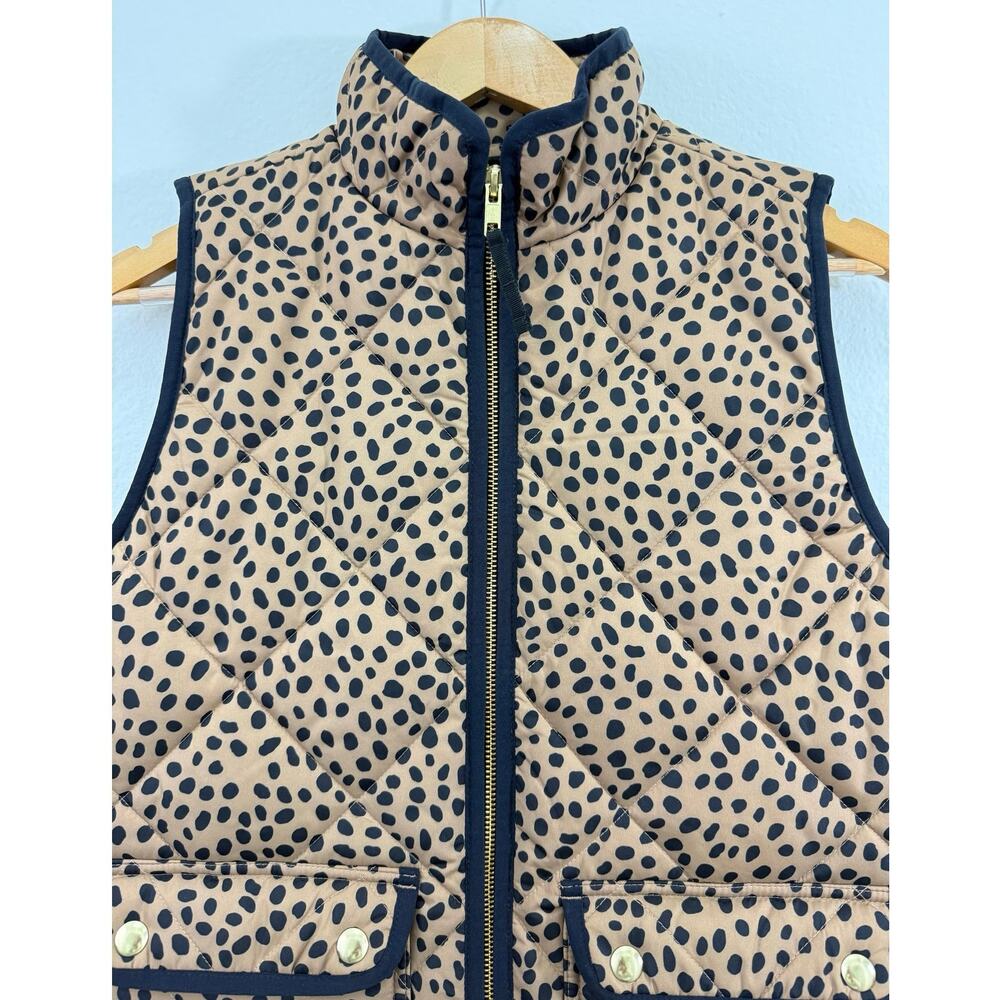 NWT J.Crew Animal Print Puffer Vest Brown Black Sz S Snap Pockets Zip Front - Picture 4 of 9